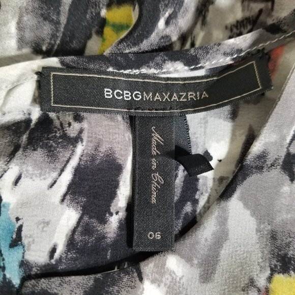 BCBG Max Azaria Silk Peplum Dress Size 6 Artsy Amelia Sheath - Picture 6 of 8